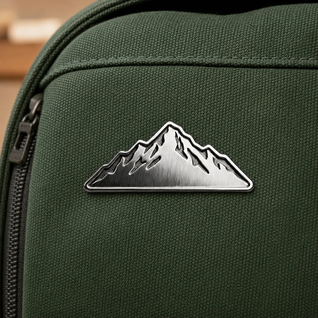3D Embossed Mountain Shape Metal Badge Brushed Silver Outdoor Wilderness Design  - custom hard enamel (cloisonne) pins manufacturer