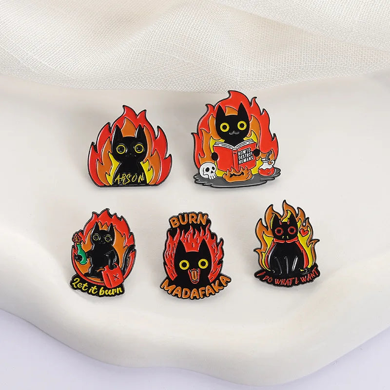 Animal Medal Flame Black Cat Cartoon Broch Cute Black Cat Pattern Decorative Acc - custom medals and sports awards manufacturer