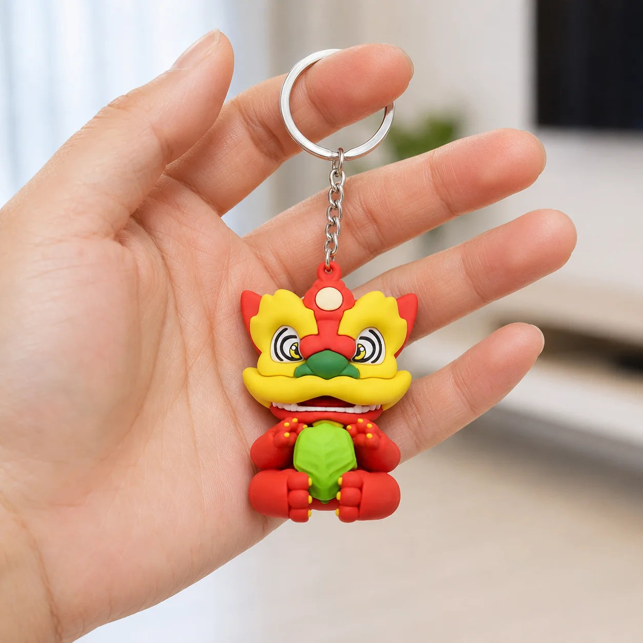 Chinese Traditional Lion Dance PVC Keychain 3D Soft Rubber Cartoon Key Ring Char - custom custom metal keychains manufacturer