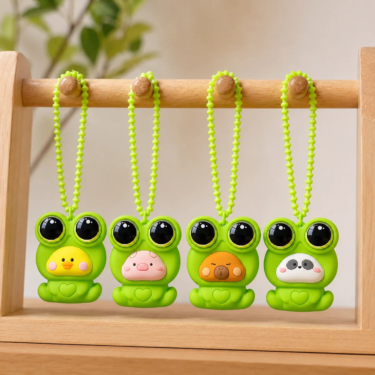 Custom Cartoon Frog Costume Animal PVC Charms Soft Rubber Pendant With Beaded Ch - custom PVC figurines and charms manufacturer