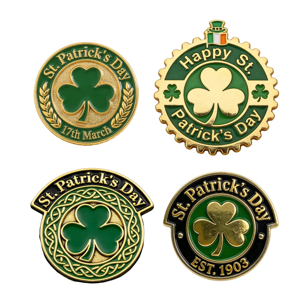 Custom Irish Shamrock Enamel Pin Set St Patrick Festival Themed Metal Brooch Bad - custom soft enamel lapel pins manufacturer