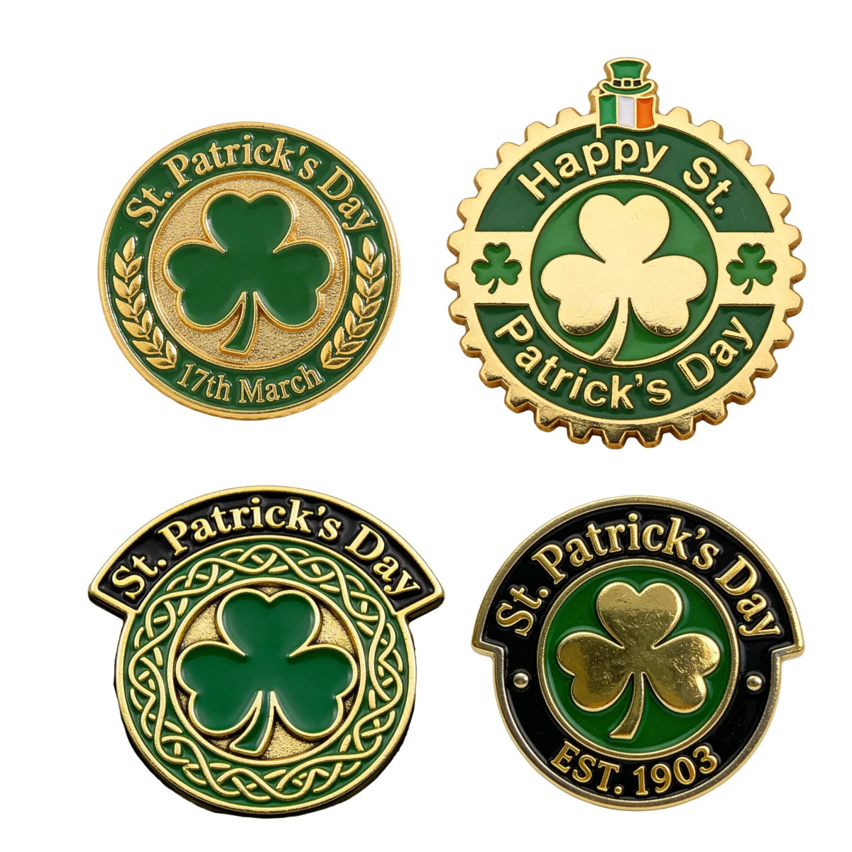 Custom Irish Shamrock Enamel Pin Set St Patrick Festival Themed Metal Brooch Bad - custom soft enamel lapel pins manufacturer