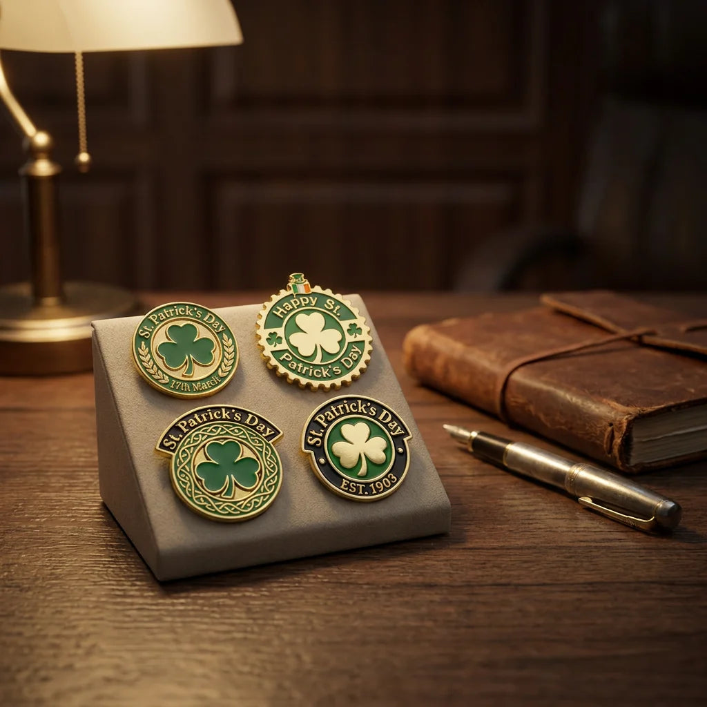 Custom Irish Shamrock Enamel Pin Set St Patrick Festival Themed Metal Brooch Bad - custom soft enamel lapel pins manufacturer