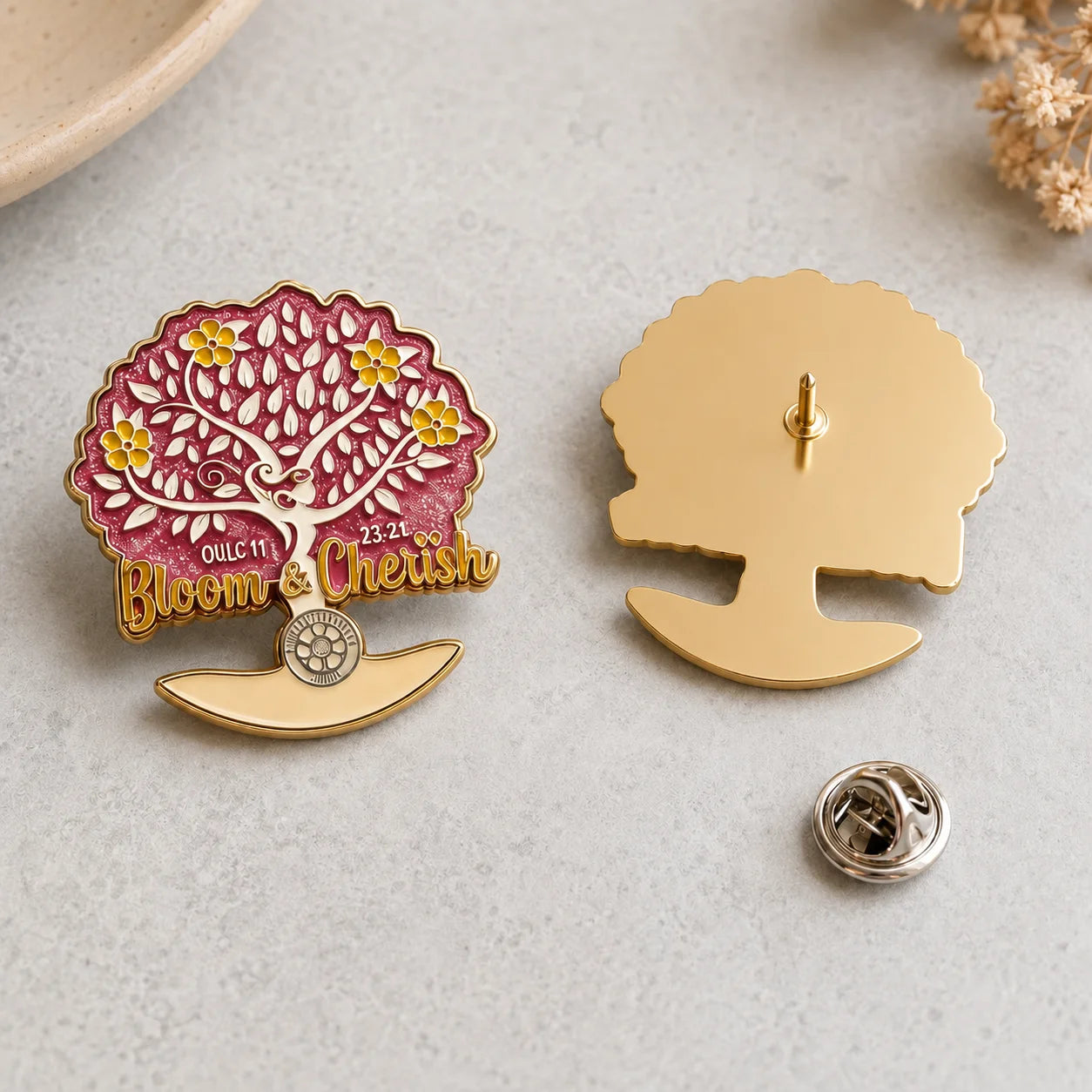 Custom Logo Tree Pattern Enamel Pin Gold Plated Metal Brooch Badge for Souvenir  - custom soft enamel lapel pins manufacturer