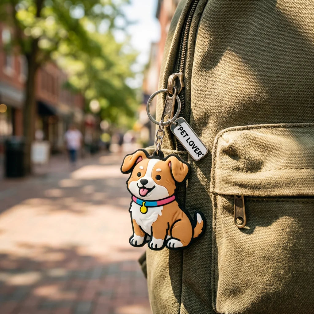 Cute Cartoon Corgi Dog PVC Keychain Soft Rubber Animal Key Ring Backpack Decorat - custom custom metal keychains manufacturer