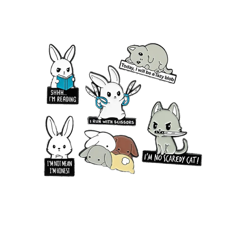 Cute Funny Slogan Animal Enamel Pins Cartoon Rabbit Cat Dog Quote Lapel Badges B - custom soft enamel lapel pins manufacturer