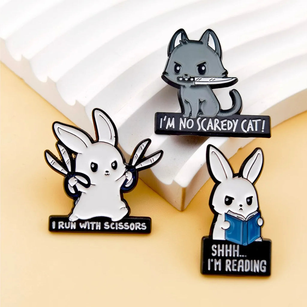 Cute Funny Slogan Animal Enamel Pins Cartoon Rabbit Cat Dog Quote Lapel Badges B - custom soft enamel lapel pins manufacturer