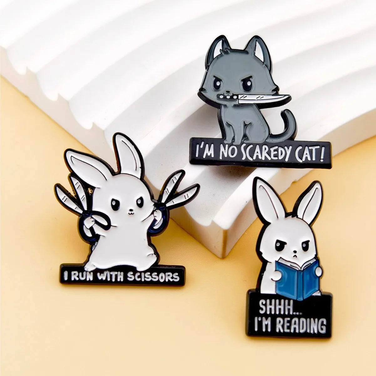 Cute Funny Slogan Animal Enamel Pins Cartoon Rabbit Cat Dog Quote Lapel Badges B - custom soft enamel lapel pins manufacturer