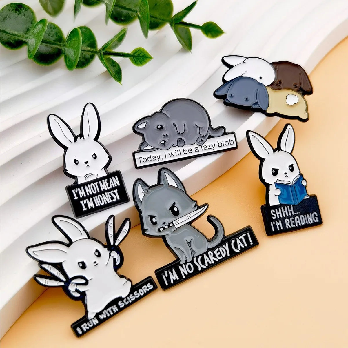 Cute Funny Slogan Animal Enamel Pins Cartoon Rabbit Cat Dog Quote Lapel Badges B - custom soft enamel lapel pins manufacturer
