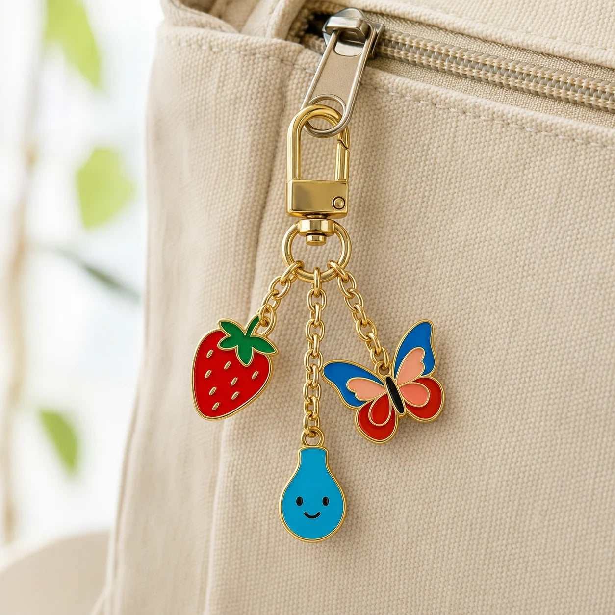 Enamel Metal Keychain Strawberry Butterfly Water Drop Charms Key Ring for Backpa - custom custom metal keychains manufacturer
