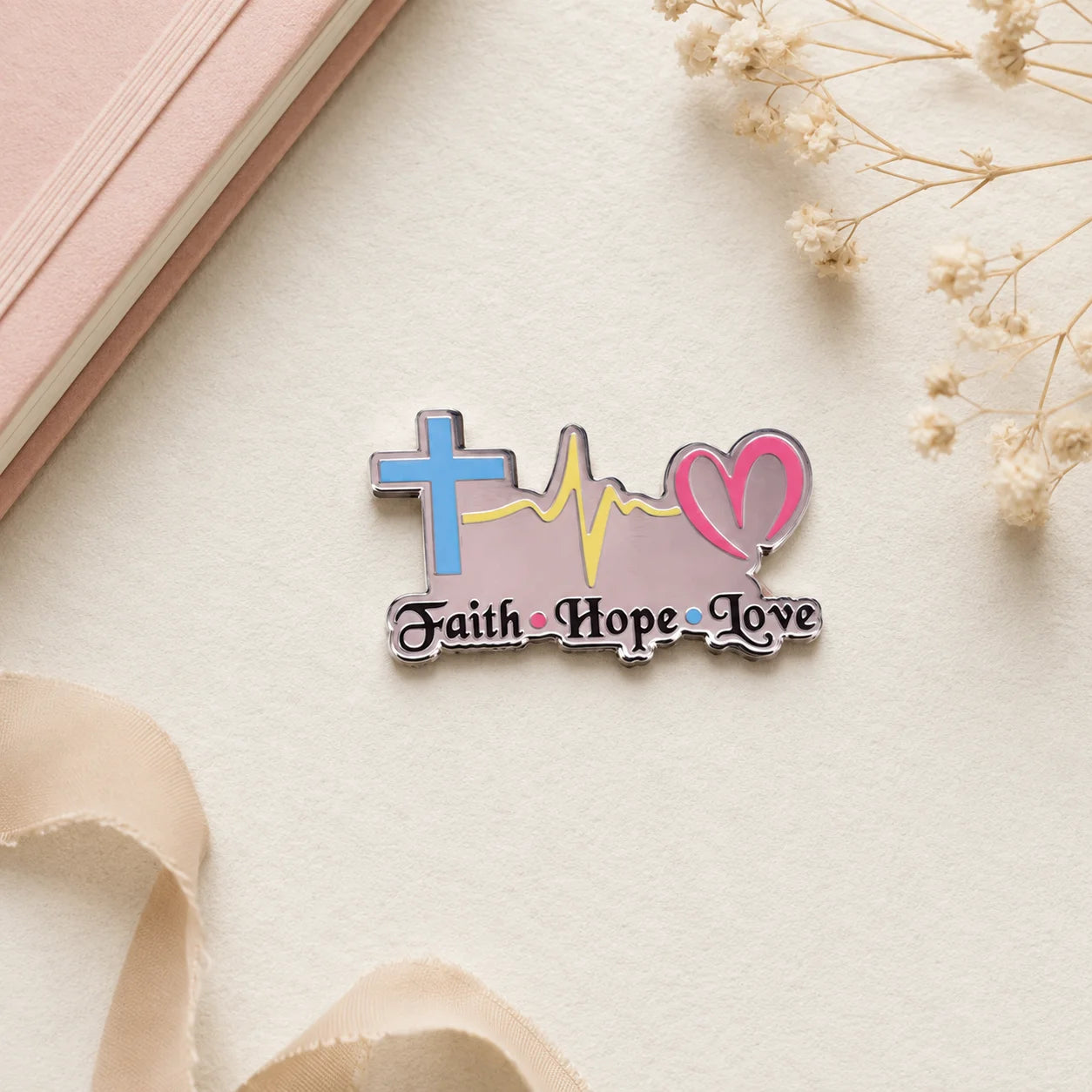 Faith Hope Love Hard Enamel Badge Cross Heartbeat Design Religious Enamel Lapel  - custom hard enamel (cloisonne) pins manufacturer