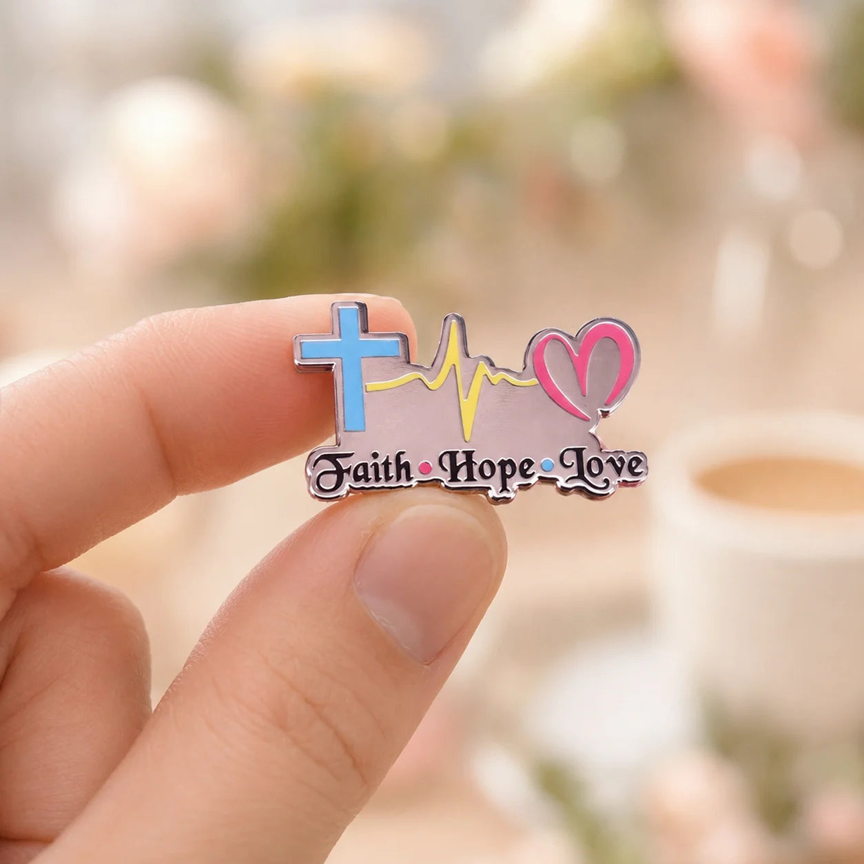 Faith Hope Love Hard Enamel Badge Cross Heartbeat Design Religious Enamel Lapel  - custom hard enamel (cloisonne) pins manufacturer