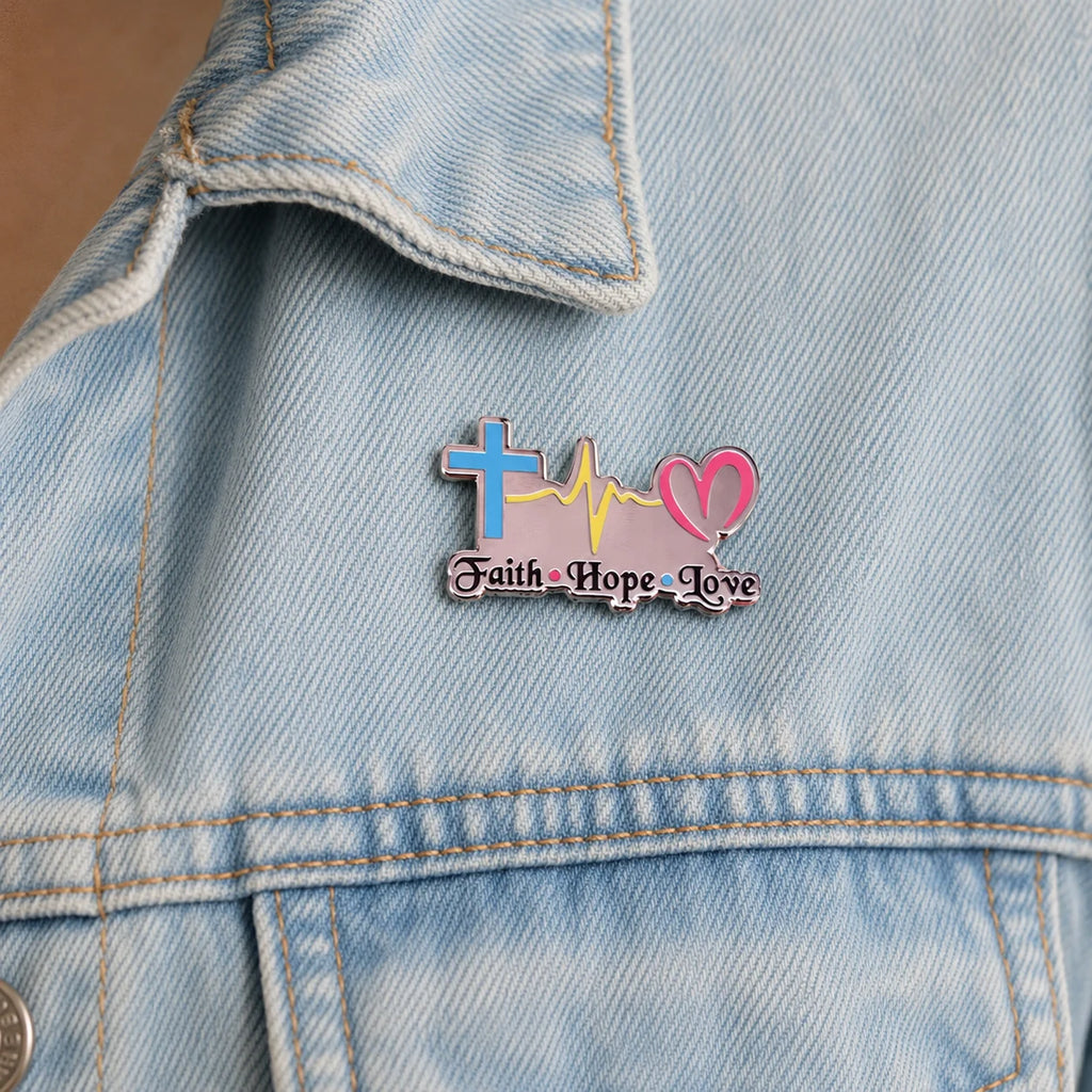 Faith Hope Love Hard Enamel Badge Cross Heartbeat Design Religious Enamel Lapel  - custom hard enamel (cloisonne) pins manufacturer