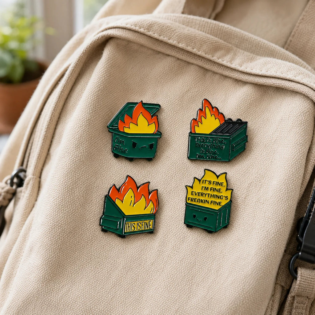 Funny Dumpster Fire Hard Enamel Lapel Pin Sarcastic Meme Design Metal Badge Cust - custom hard enamel (cloisonne) pins manufacturer