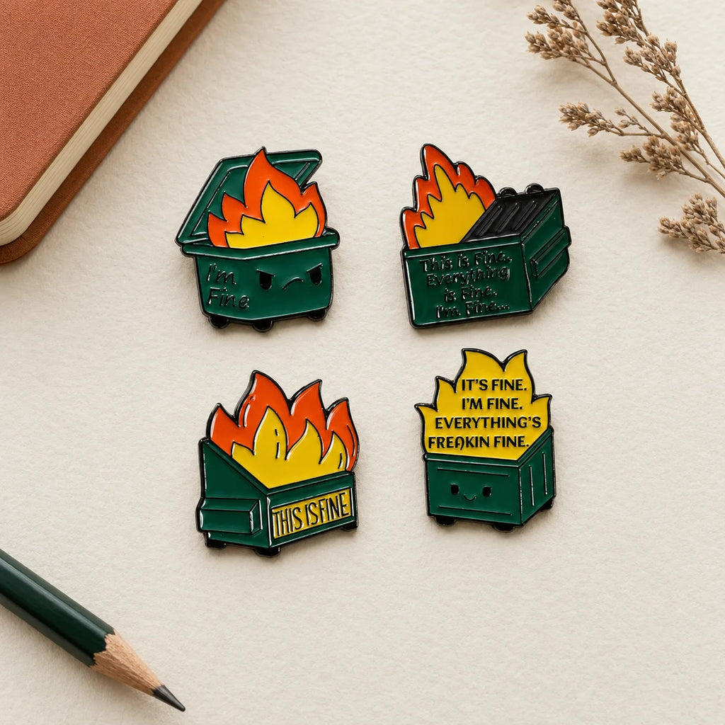 Funny Dumpster Fire Hard Enamel Lapel Pin Sarcastic Meme Design Metal Badge Cust - custom hard enamel (cloisonne) pins manufacturer
