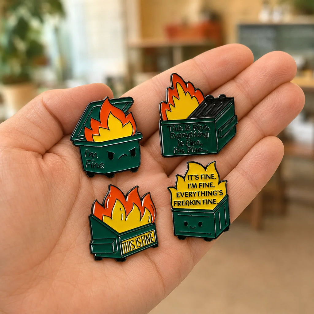 Funny Dumpster Fire Hard Enamel Lapel Pin Sarcastic Meme Design Metal Badge Cust - custom hard enamel (cloisonne) pins manufacturer