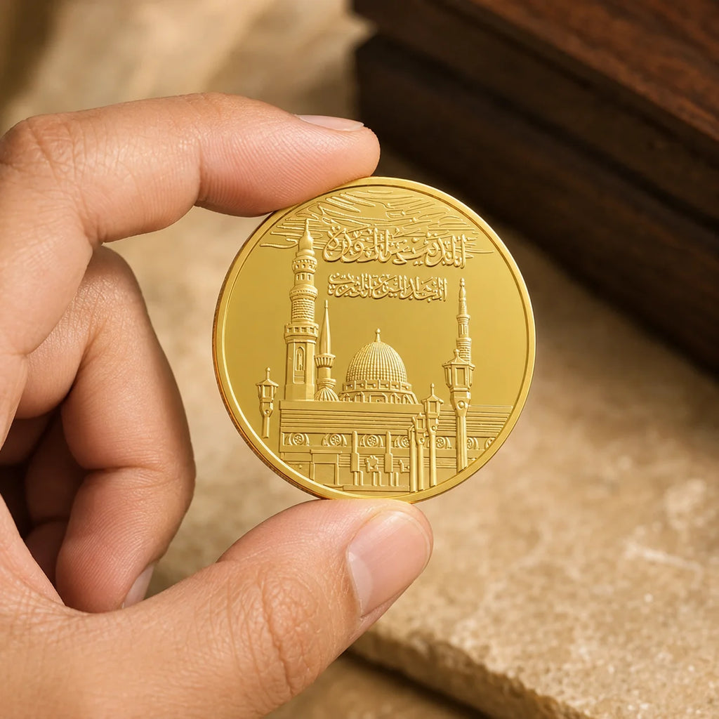 Gold Plated Islamic Commemorative Coin Engraved Mosque Arabic Text Muslim Religi - custom challenge coins manufacturer