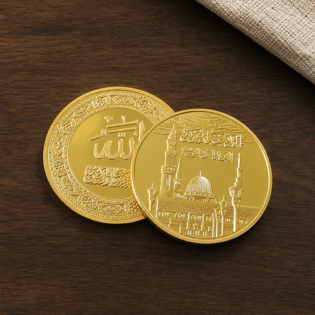 Gold Plated Islamic Commemorative Coin Engraved Mosque Arabic Text Muslim Religi - custom challenge coins manufacturer