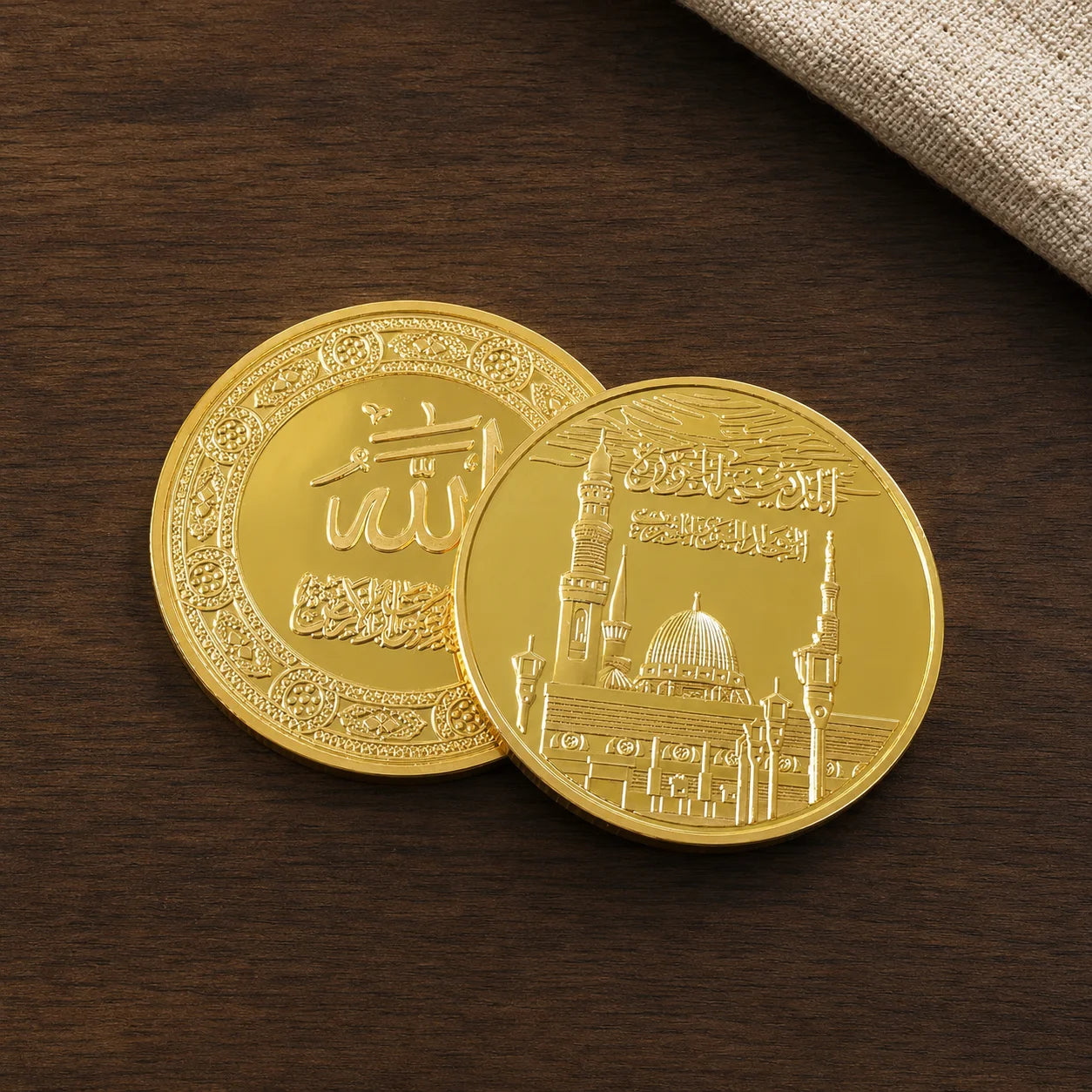 Gold Plated Islamic Commemorative Coin Engraved Mosque Arabic Text Muslim Religi - custom challenge coins manufacturer