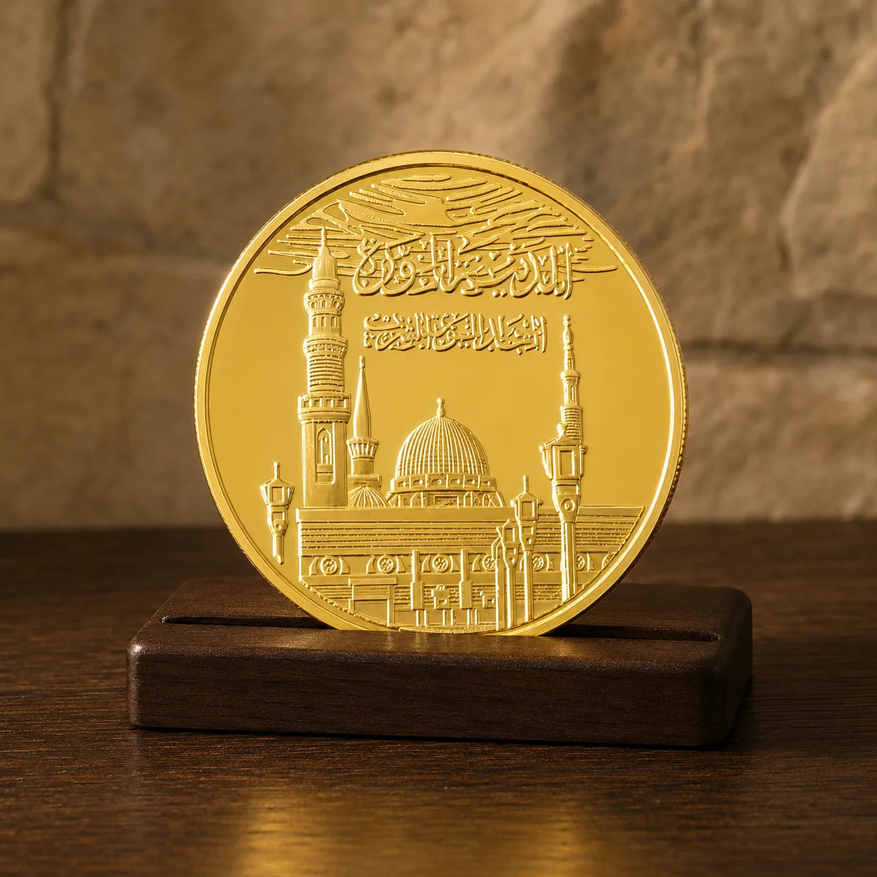 Gold Plated Islamic Commemorative Coin Engraved Mosque Arabic Text Muslim Religi - custom challenge coins manufacturer