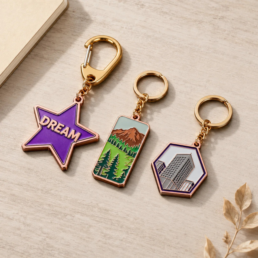 Hard Enamel Metal Keychain Various Shapes Rose Gold Plated Key Ring for Bag Pend - custom custom metal keychains manufacturer
