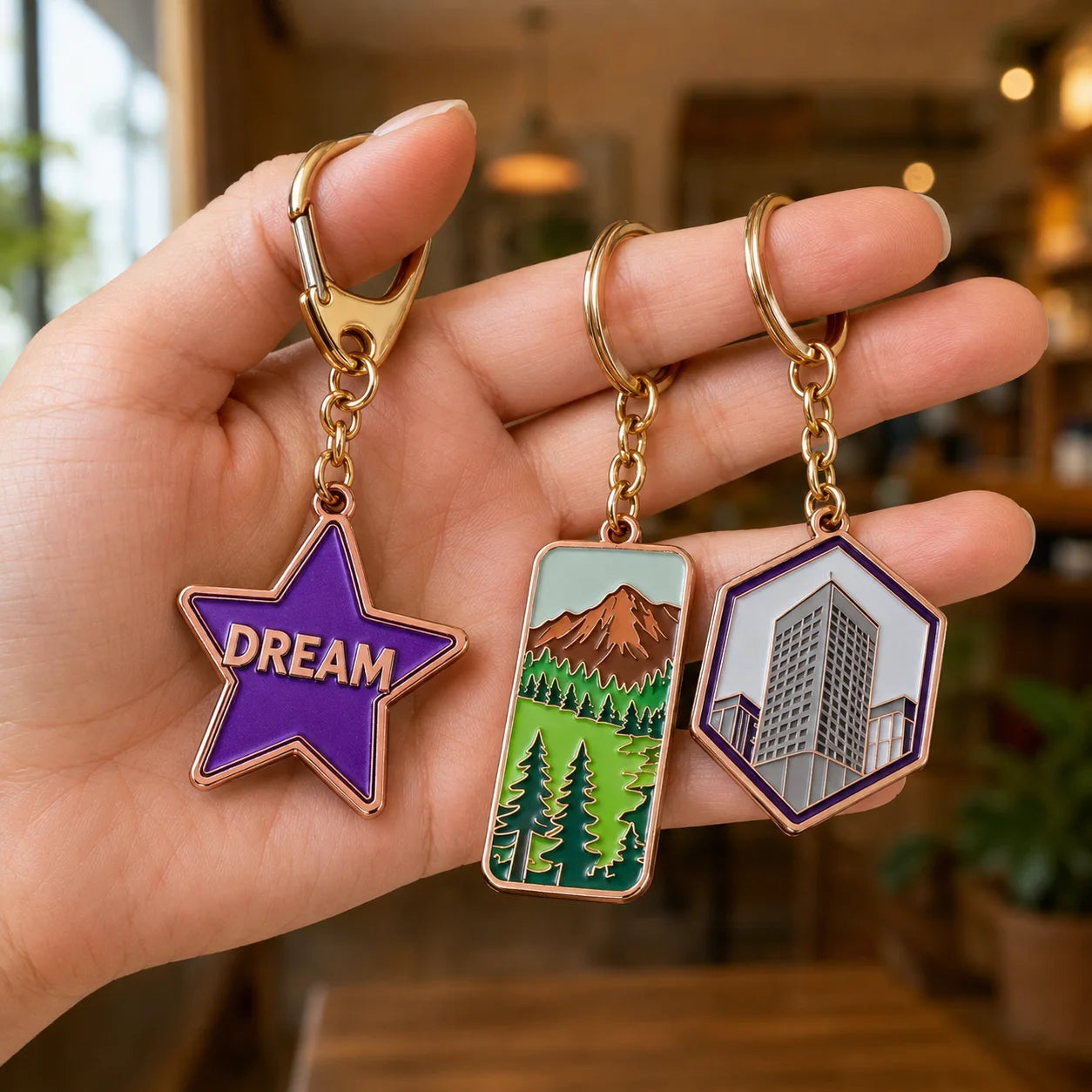 Hard Enamel Metal Keychain Various Shapes Rose Gold Plated Key Ring for Bag Pend - custom custom metal keychains manufacturer