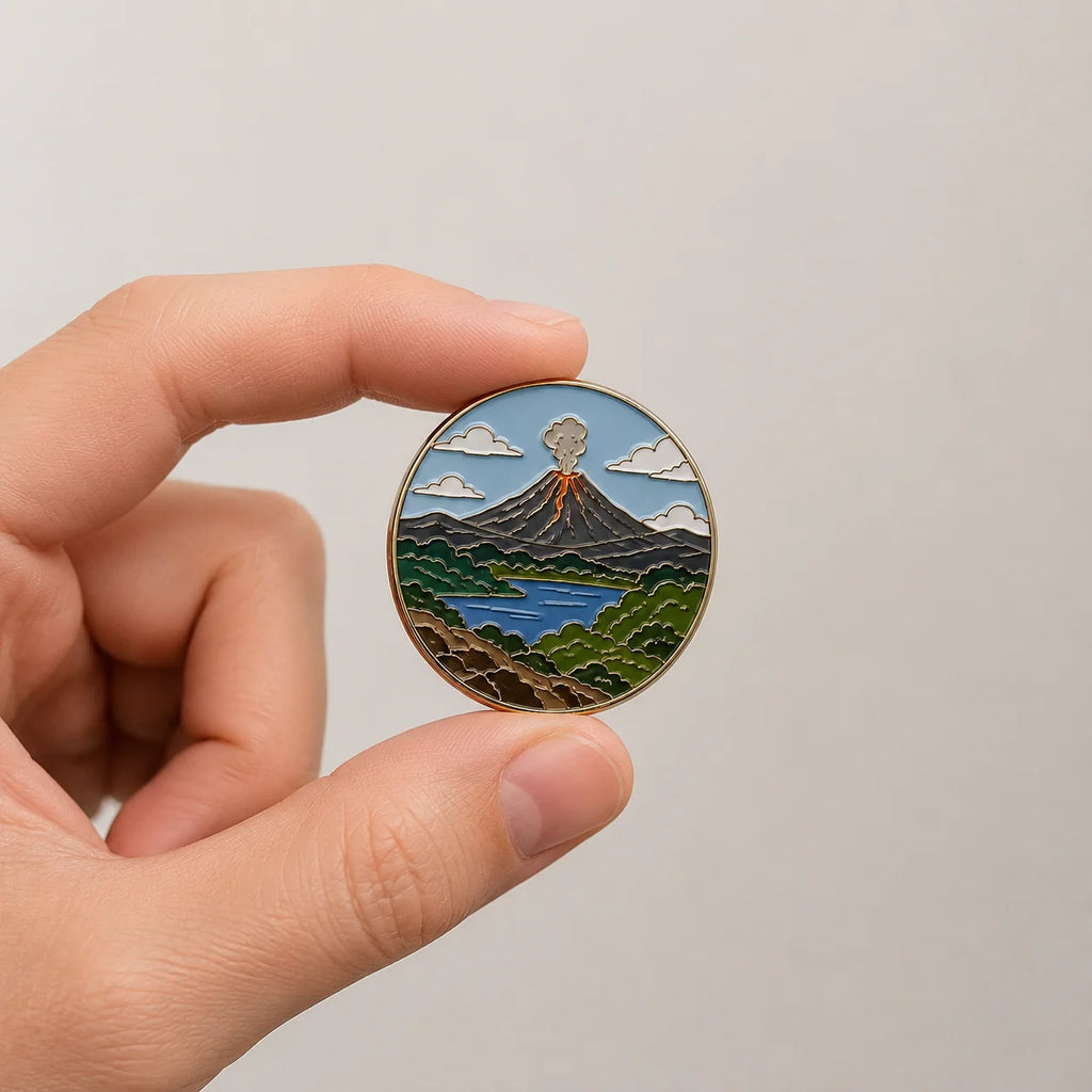 OEM Custom Nature Volcano Enamel Pins Multi Shape Lava Mountain Embossed Hard En - custom hard enamel (cloisonne) pins manufacturer