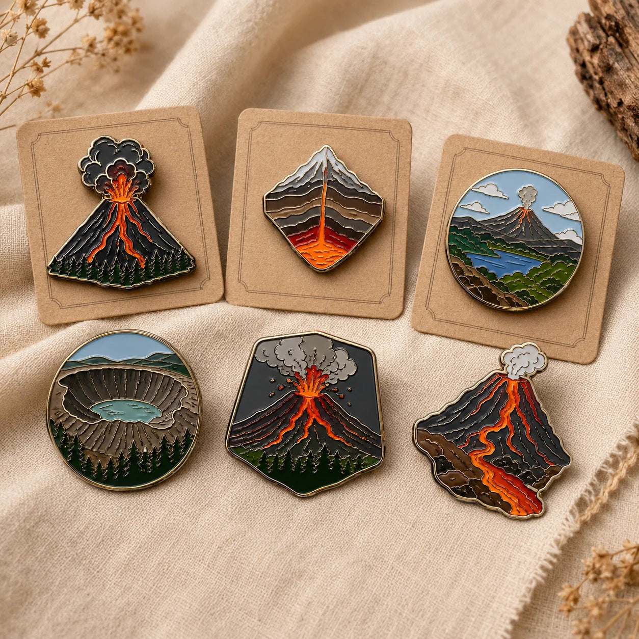 OEM Custom Nature Volcano Enamel Pins Multi Shape Lava Mountain Embossed Hard En - custom hard enamel (cloisonne) pins manufacturer