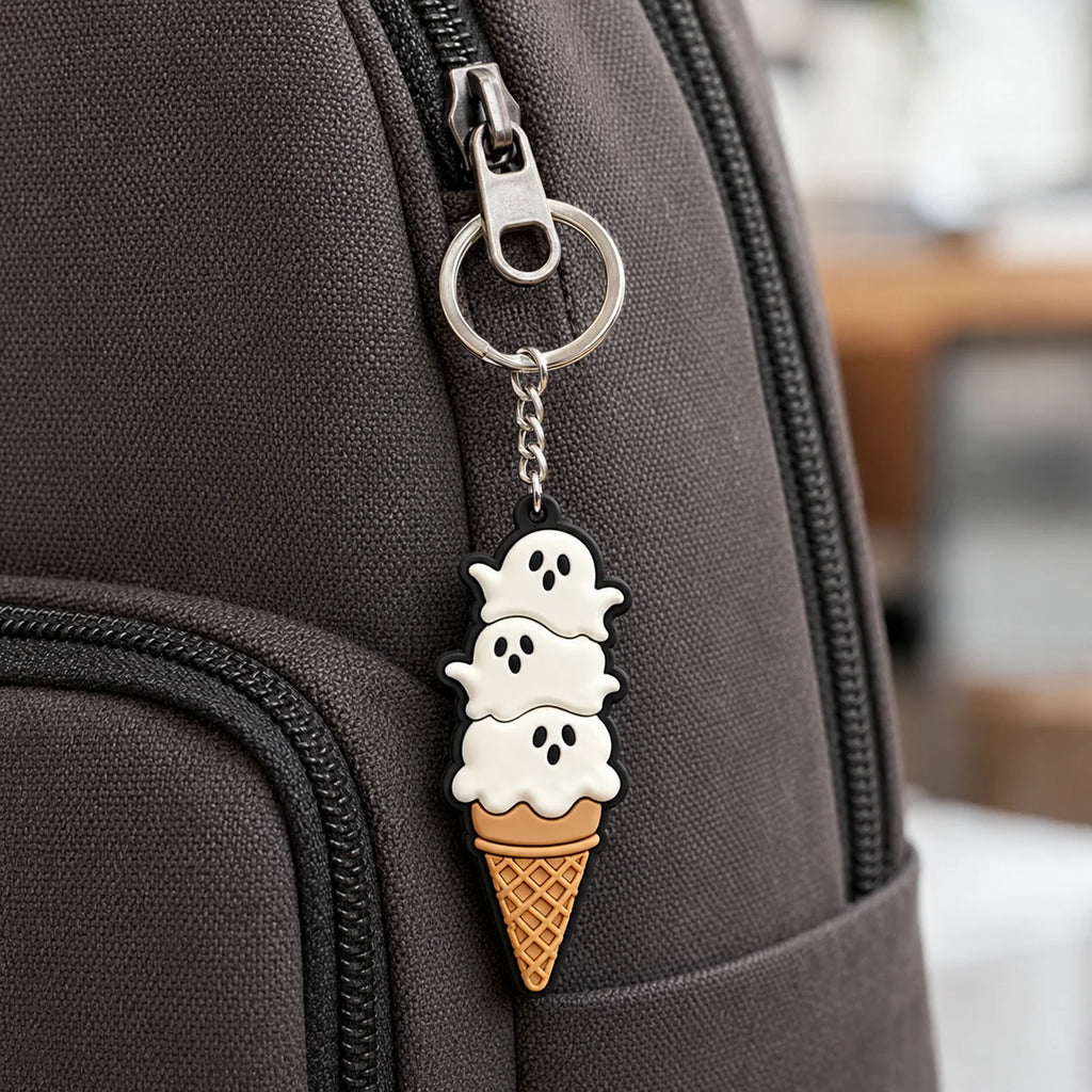 OEM Cute Ghost Ice Cream Shaped PVC Key Chain Soft Rubber Keyring Accessory for  - custom custom metal keychains manufacturer