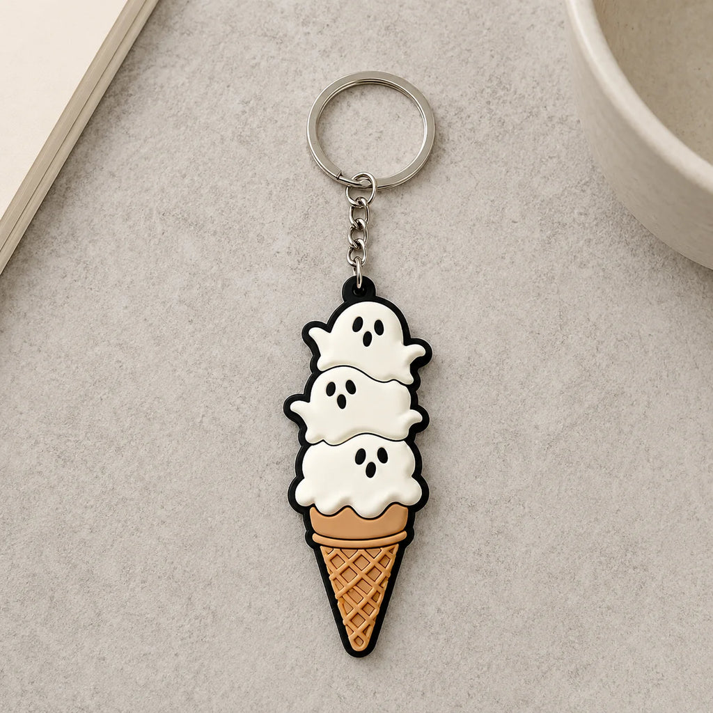 OEM Cute Ghost Ice Cream Shaped PVC Key Chain Soft Rubber Keyring Accessory for  - custom custom metal keychains manufacturer
