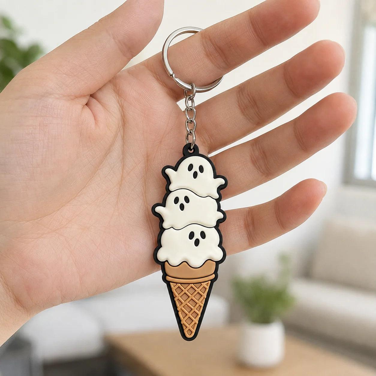 OEM Cute Ghost Ice Cream Shaped PVC Key Chain Soft Rubber Keyring Accessory for  - custom custom metal keychains manufacturer
