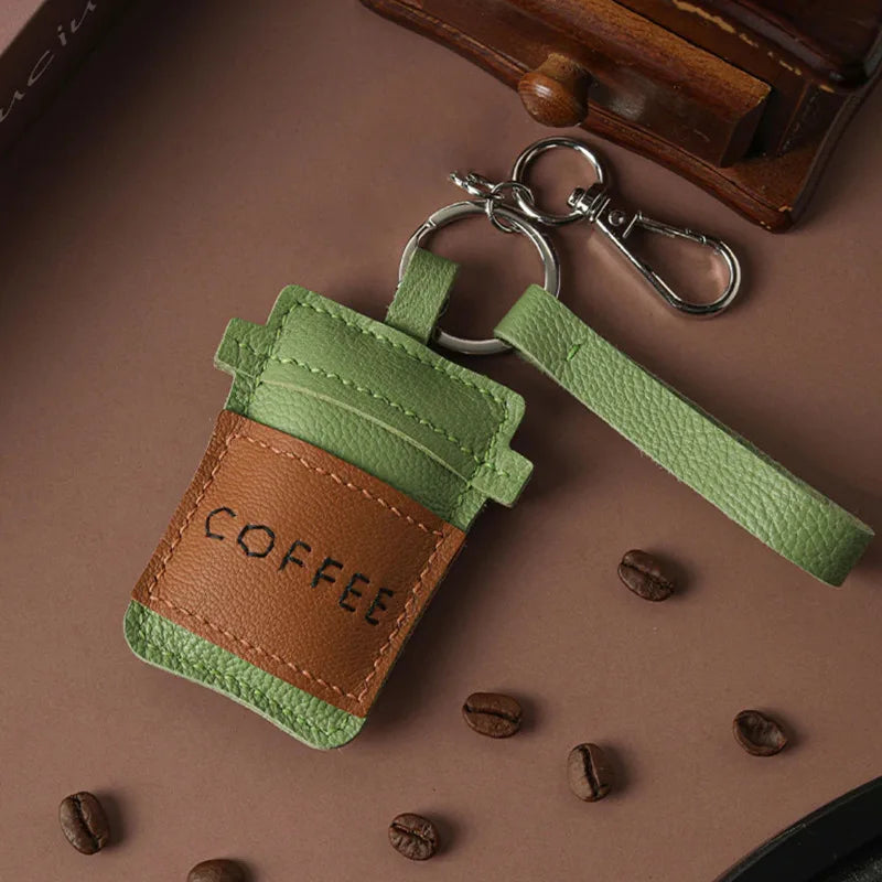 PU Leather Coffee Cup Keychain Cute Drink Shaped Bag Charm with Strap Durable Mi - custom custom metal keychains manufacturer