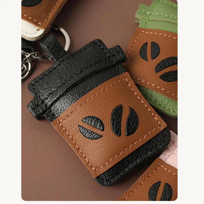 PU Leather Coffee Cup Keychain Cute Drink Shaped Bag Charm with Strap Durable Mi - custom custom metal keychains manufacturer