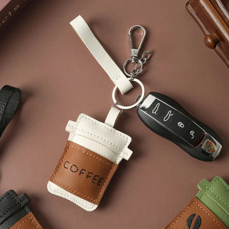 PU Leather Coffee Cup Keychain Cute Drink Shaped Bag Charm with Strap Durable Mi - custom custom metal keychains manufacturer