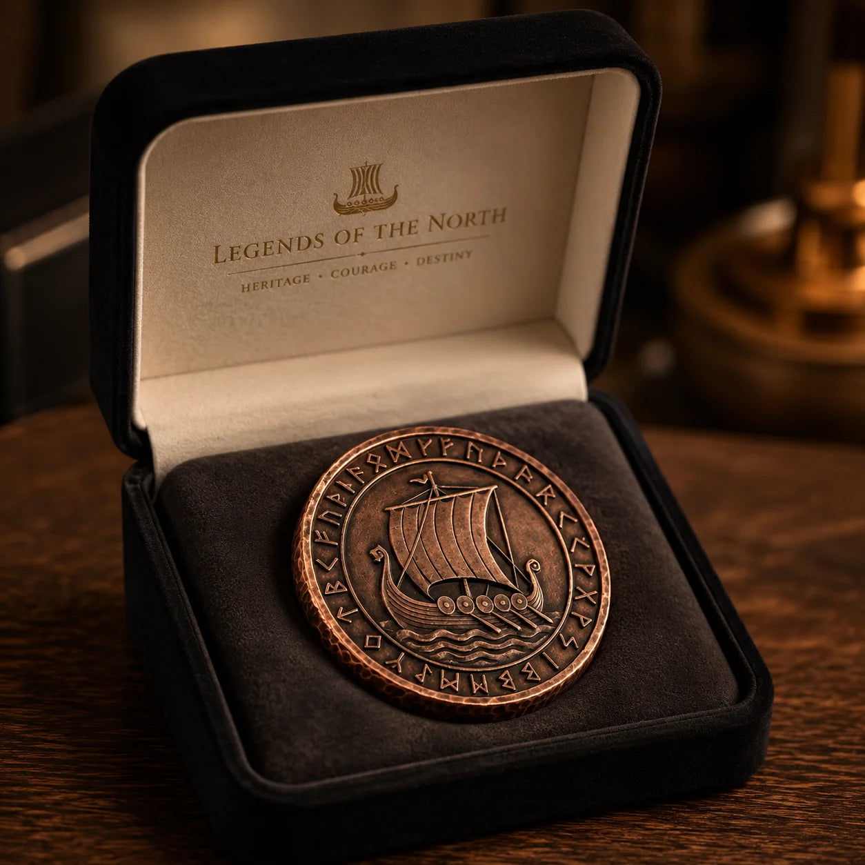 Retro Copper Norse Collectible Medal Embossed Viking Dragon Ship Full Rune Circl - custom medals and sports awards manufacturer