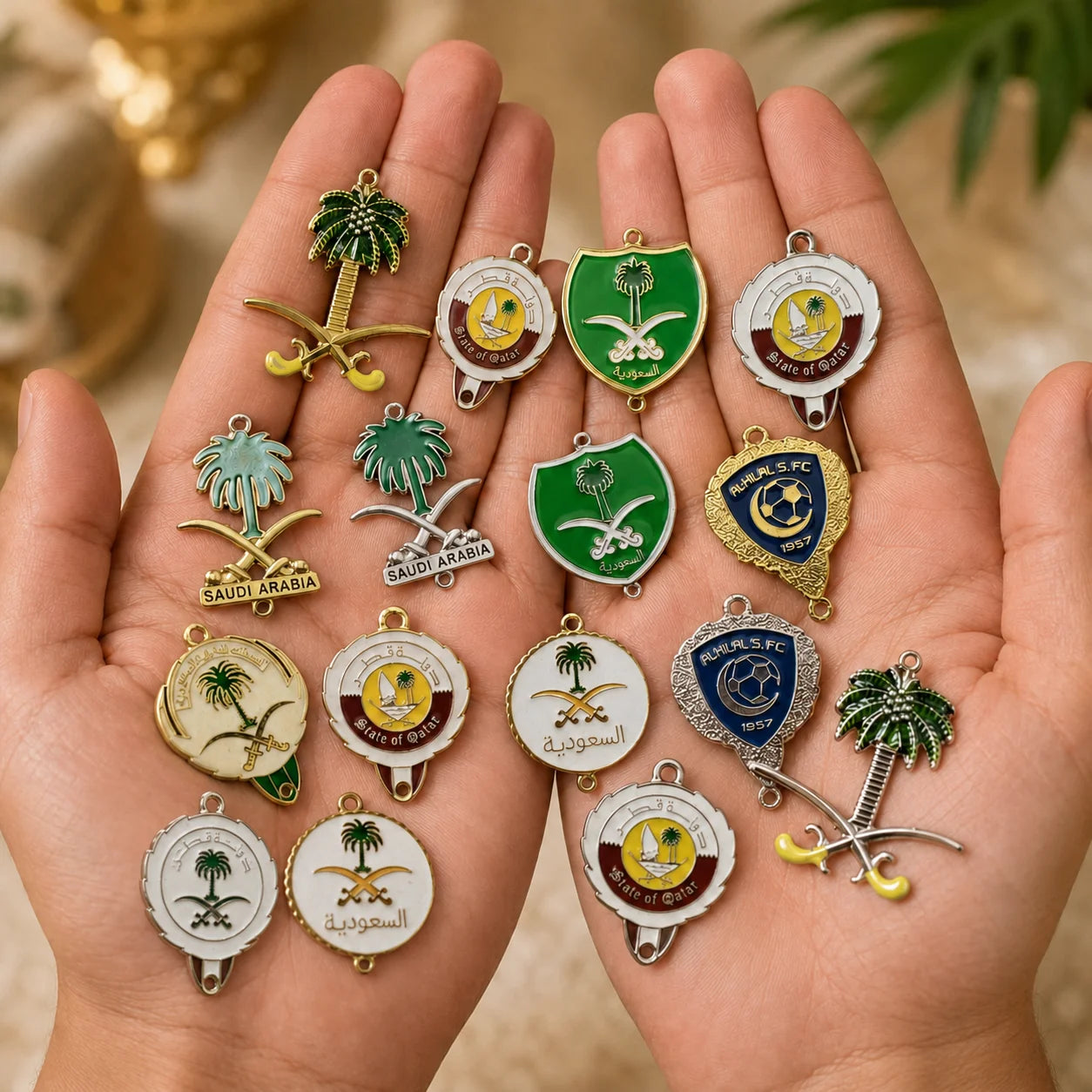 Saudi Arabia Emblem Enamel Pendant Saudi Qatar Palm Scimitar Metal Charm for Key - custom custom metal keychains manufacturer