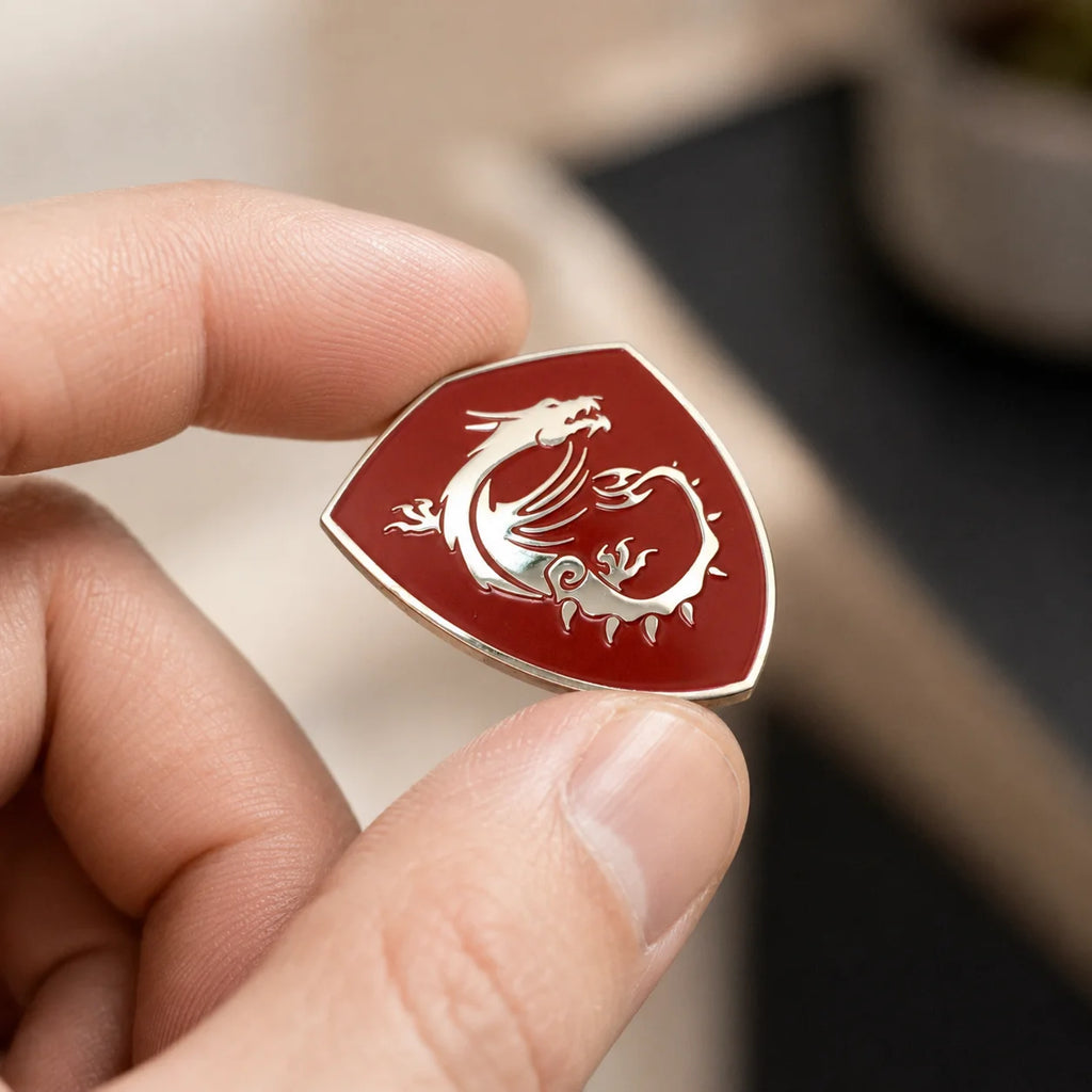 Shield Shape Dragon Enamel Lapel Pin Red Hard Enamel Metal Badge Custom Mythical - custom hard enamel (cloisonne) pins manufacturer
